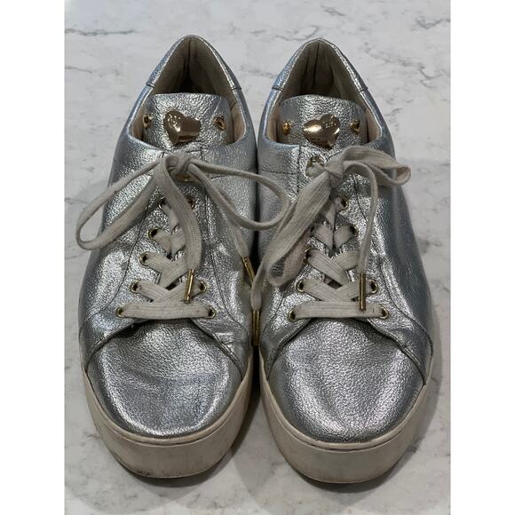 Michael Kors Women’s Metallic Leather Comfort Lace Up Sneakers Size 11M‎ Silver - Picture 1 of 8